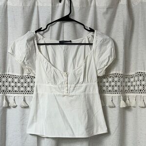 Brandy Melville White Puff-Sleeve Scoop Neck Blouse